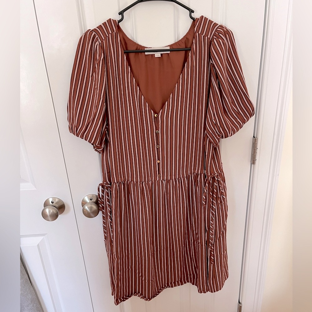 Loft Orange, Black, & White Striped Dress with Side Bow Ties